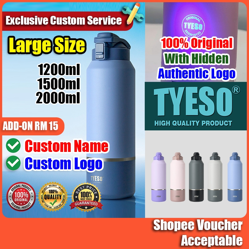 ผู้เขียน TYESO 1200ml/1500ml/2000ml ขวดขนาดใหญ่ Botol Air Ukir Nama Tahan Sejuk Panas Hadiah