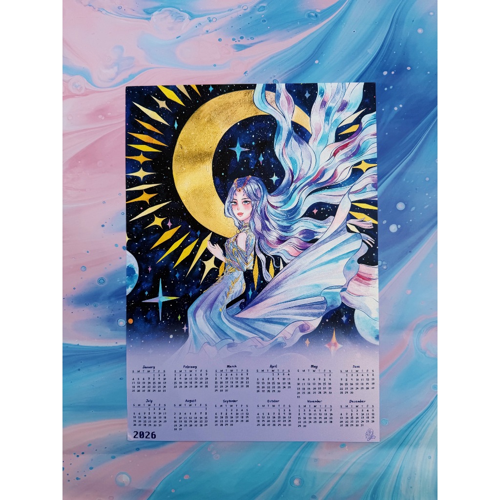 Moon Goddess A3 สีน้ํา 2026 โปสเตอร์ Calander