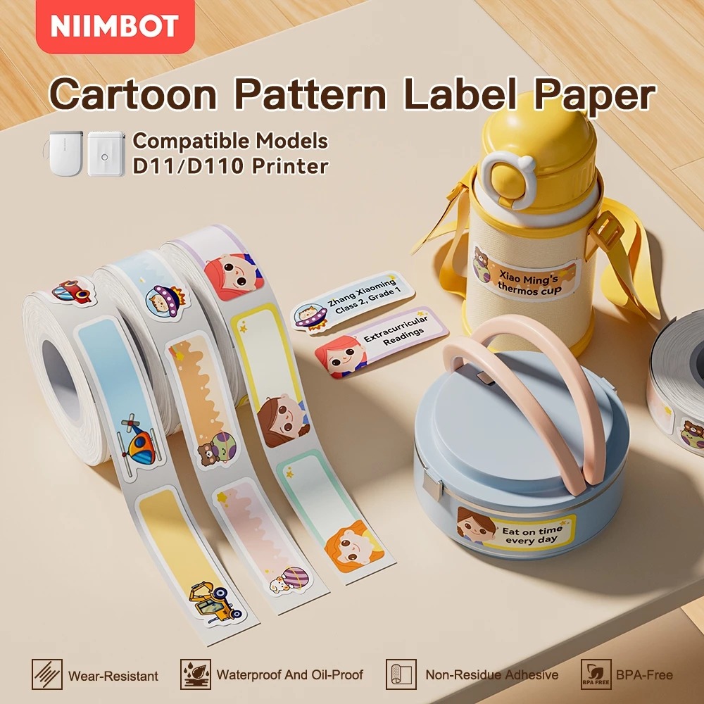 NIIMBOT D11/D110/D101 สัตว์น่ารักกระดาษฉลากความร้อนกระดาษฉลากกาวในตัวสติกเกอร์กันน้ํา