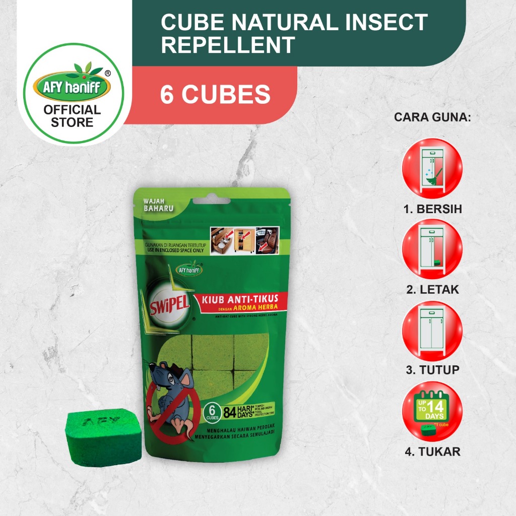 Halau Tikus Serai Wangi Natural Afy Haniff SWiPEL® เครื่องไล่หนูและหนู Serai Wangi Cube 6 ชิ้น