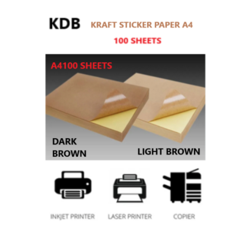 KDB กระดาษคราฟท์/สีน้ําตาลสติกเกอร์ A4 (ฉลากกาวในตัวสําหรับเครื่องพิมพ์เลเซอร์และอิงค์เจ็ท)