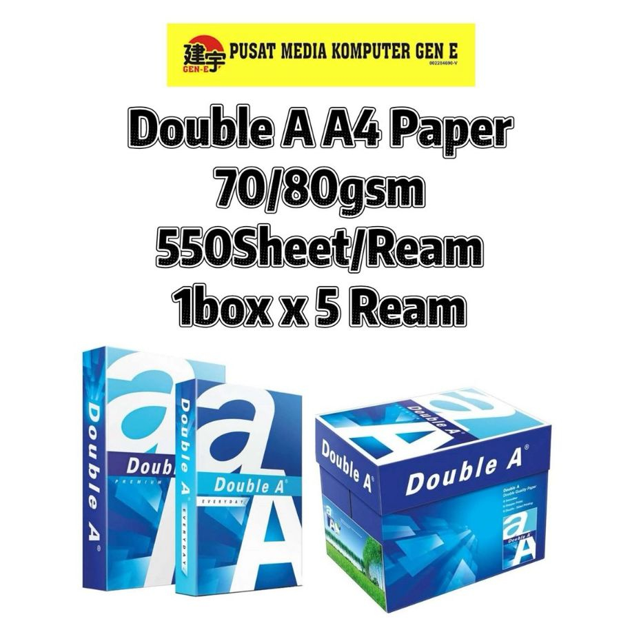 (1X5REAM)กระดาษ A4 คู่ 70แกรม & 80แกรม 550s/Double A Kertas A4 70แกรม & 80แกรม/Double A4 纸 70แกรม