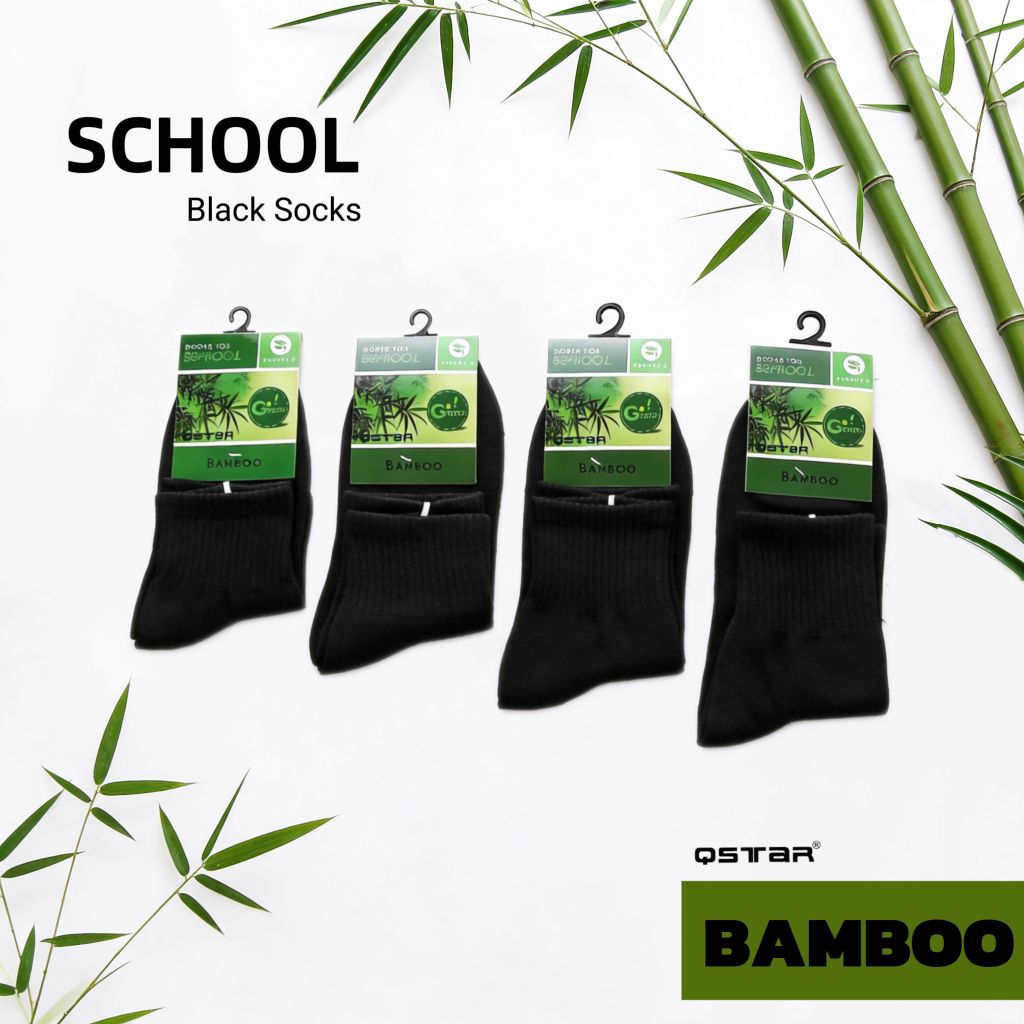 Qstar Bamboo Fibre School Socks Stokin Sekolah Tebal Hitam