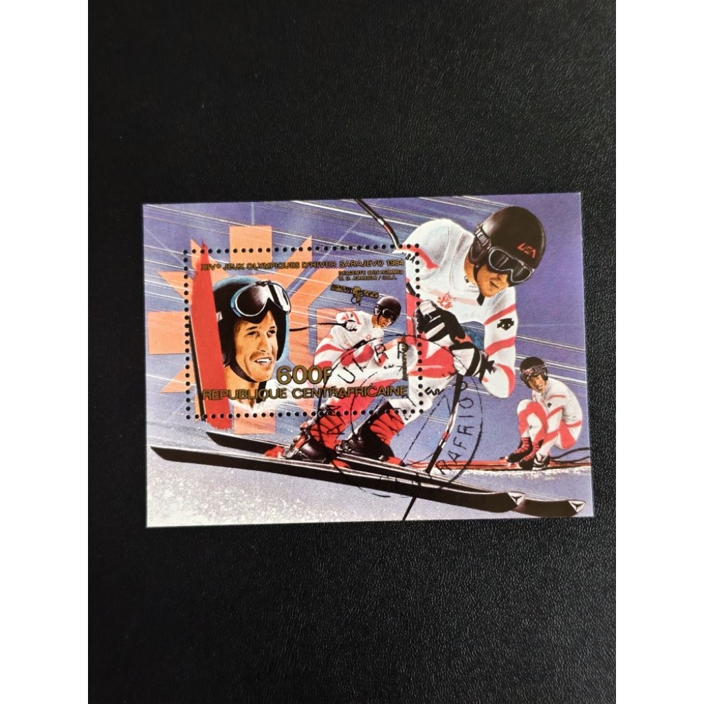 BS04A Rep Central Africa 1984 Sarajevo Winter Olympic games แสตมป์ MS 1v ยกเลิก