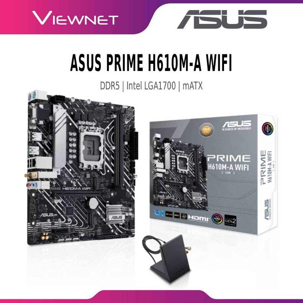 ASUS PRIME H610M-A WIFI5 Micro ATX (mATX) เมนบอร์ด 2 x DDR5 ช่อง Intel LGA1700 ซ็อกเก็ต