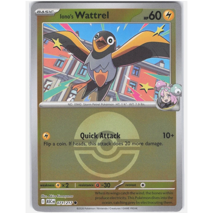 Ionos Wattrel 071/217 Poke Ball Reverse Ascended Heroes Pokemon TCG