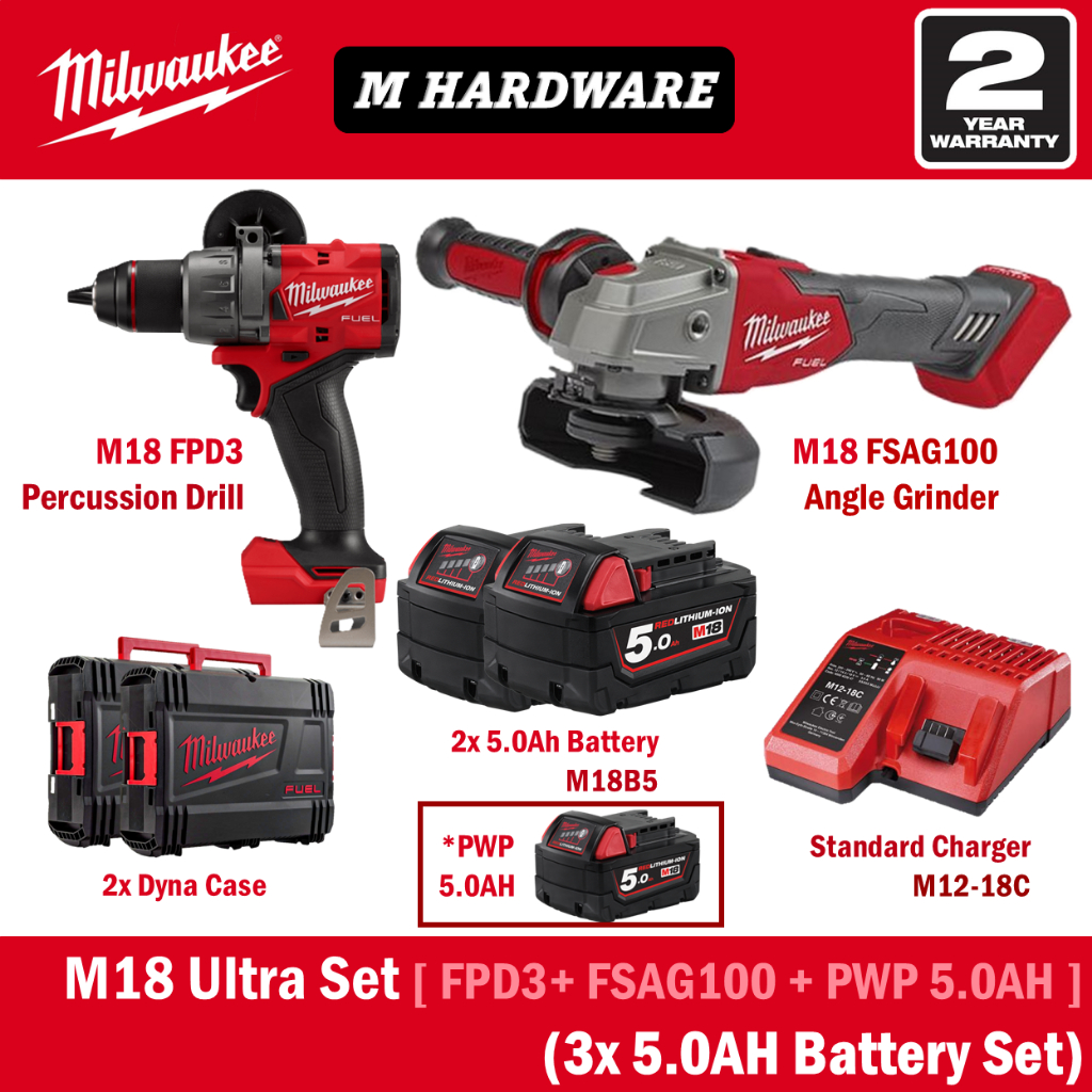 ชุด Milwaukee M18 Ultra | M18 FPD3 สว่าน + M18 FSAG100XB เครื่องบด