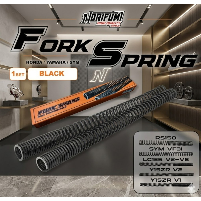 NORIFUMI FORK SPRING Y15 V1 V2 NVX V1 V2 LC135 V1 LC135 V2 - V8 Y16 SYM VF3I สีดํา RACING SPRING