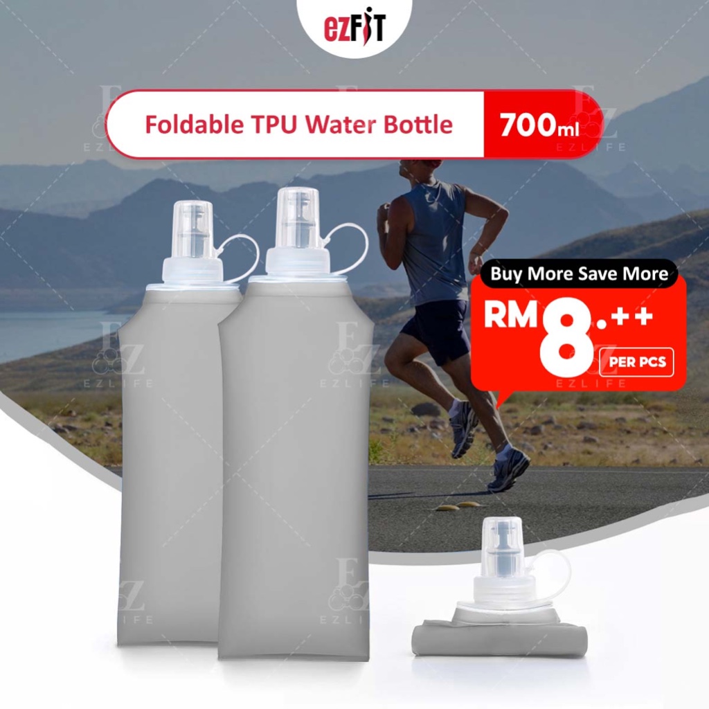 EzFit Soft Flask TPU ซิลิโคนขวดน้ําพับได้แบบพกพาขวดนุ่มกีฬากลางแจ้งท่องเที่ยวจ๊อกกิ้งฟิตเนส 折叠水瓶