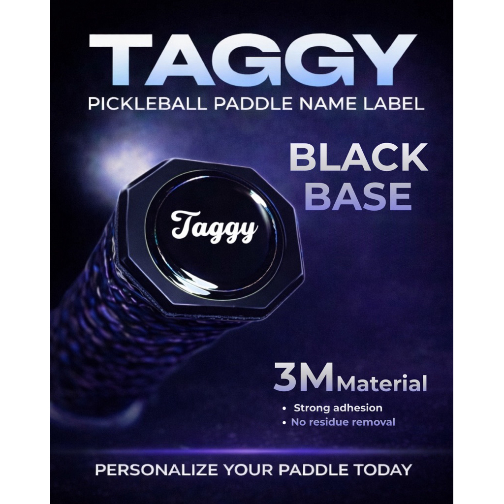 TAGGY BLACK BASE PICKLEBALL PADDLE STICKER CUSTOM NAME สติกเกอร์ออกแบบ FONT PADDLE BUTT CAP สติกเกอร