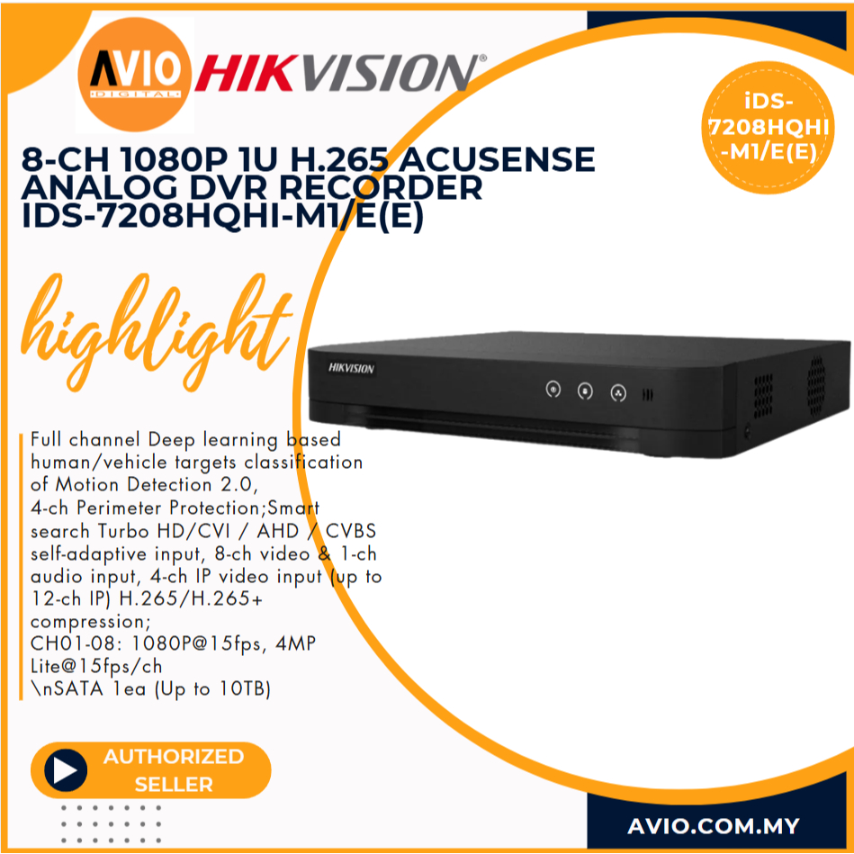 Hikvision 8ch 8 ช่อง 2MP 1080P 4MP Lite Analog กล้องวงจรปิด DVR Recorder Hdd 1 Bay iDS-7208HQHI-M1/E