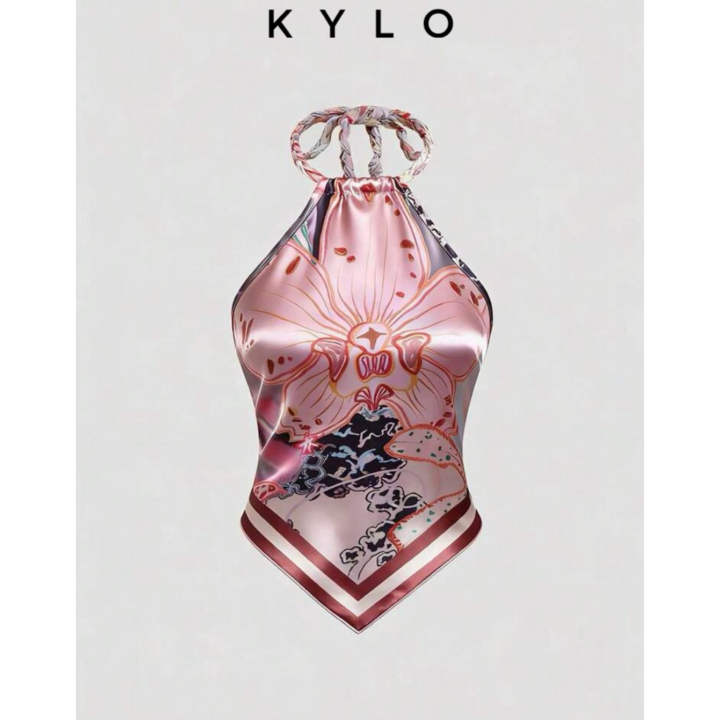 KYLO Barbie Core ถักสปาเก็ตตี้สายคล้องคอแขนกุดพิมพ์เสื้อกล้ามเปลือย ️PLS DM ผู้ขาย BFORE PAYMENT ️