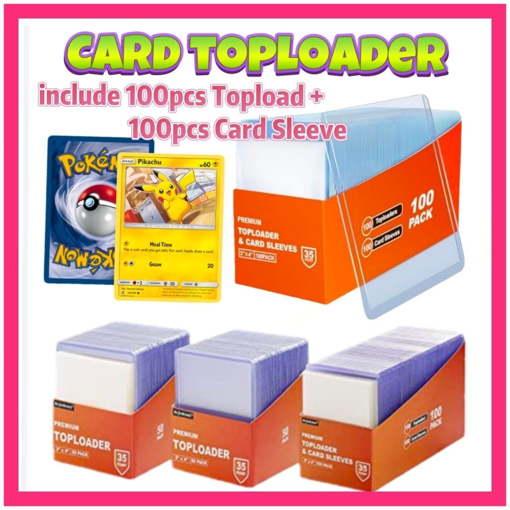 TCG Toploader [100 ชิ้น Toploader + 100 ชิ้นการ์ด] Pokemon One Piece Card Sleeve Trading Card Holder