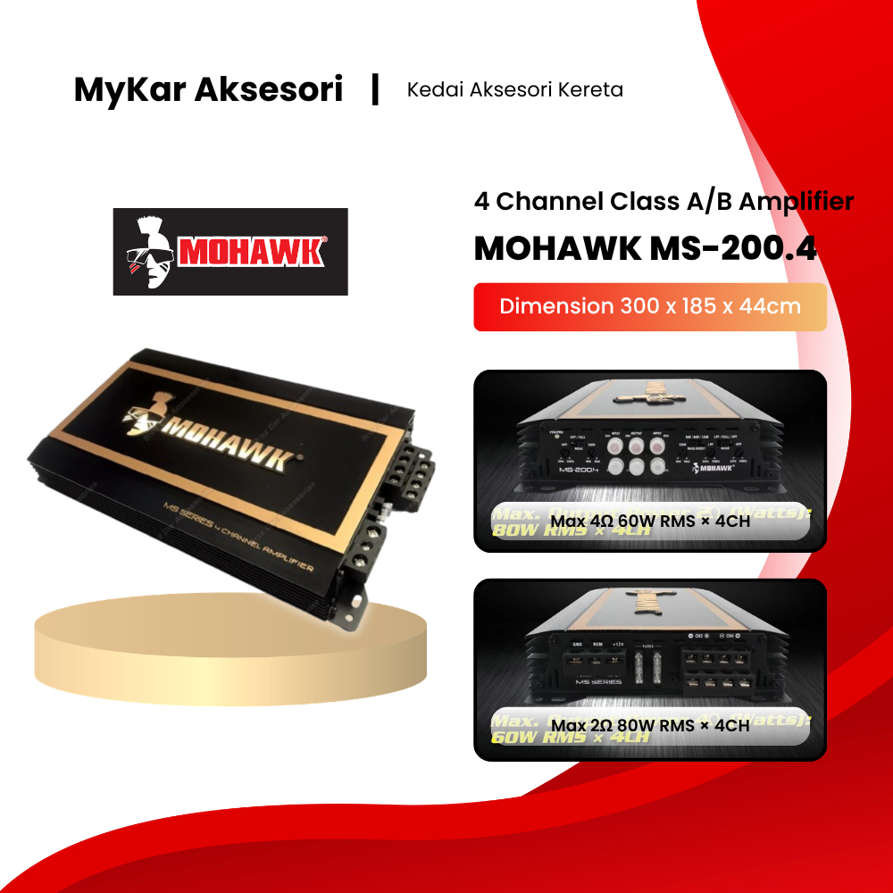 MOHAWK (MS-200.4) MS-Series 4 Channel Amplifier-Car Amplifier/Car Power Amplifier