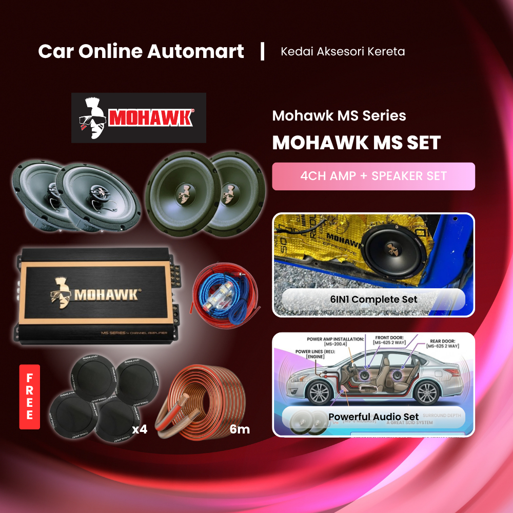 MOHAWK 6IN1 PACKAGE SET - MS SERIES [MS-200.4 4CH AMPLIFIER + MS-625 2 WAY + MS-6 MIDBASS SPEAKER + 