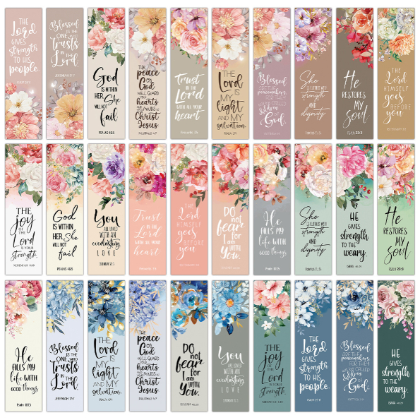 FLOWER ENGLISH Scripture BOOKMARKS (30 แผ่น/ชุด) FLOWER ENGLISH BIBLE BOOKMARKS (30 ชิ้น/แพ็ค)