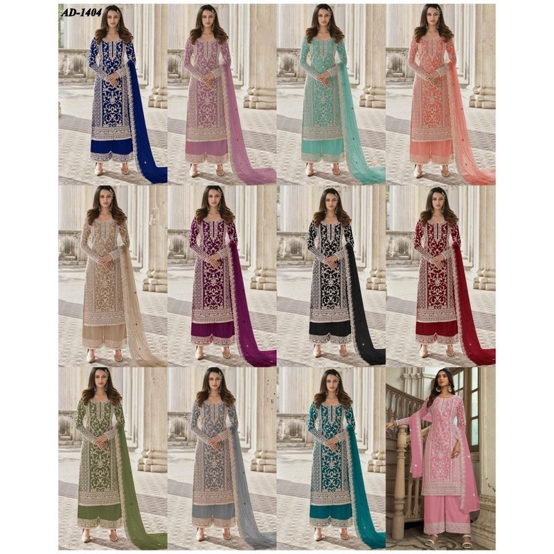 AD-1404~M TO 3XL~Designer Heavy Net Kurti Pant Dupatta พร้อมงานปัก
