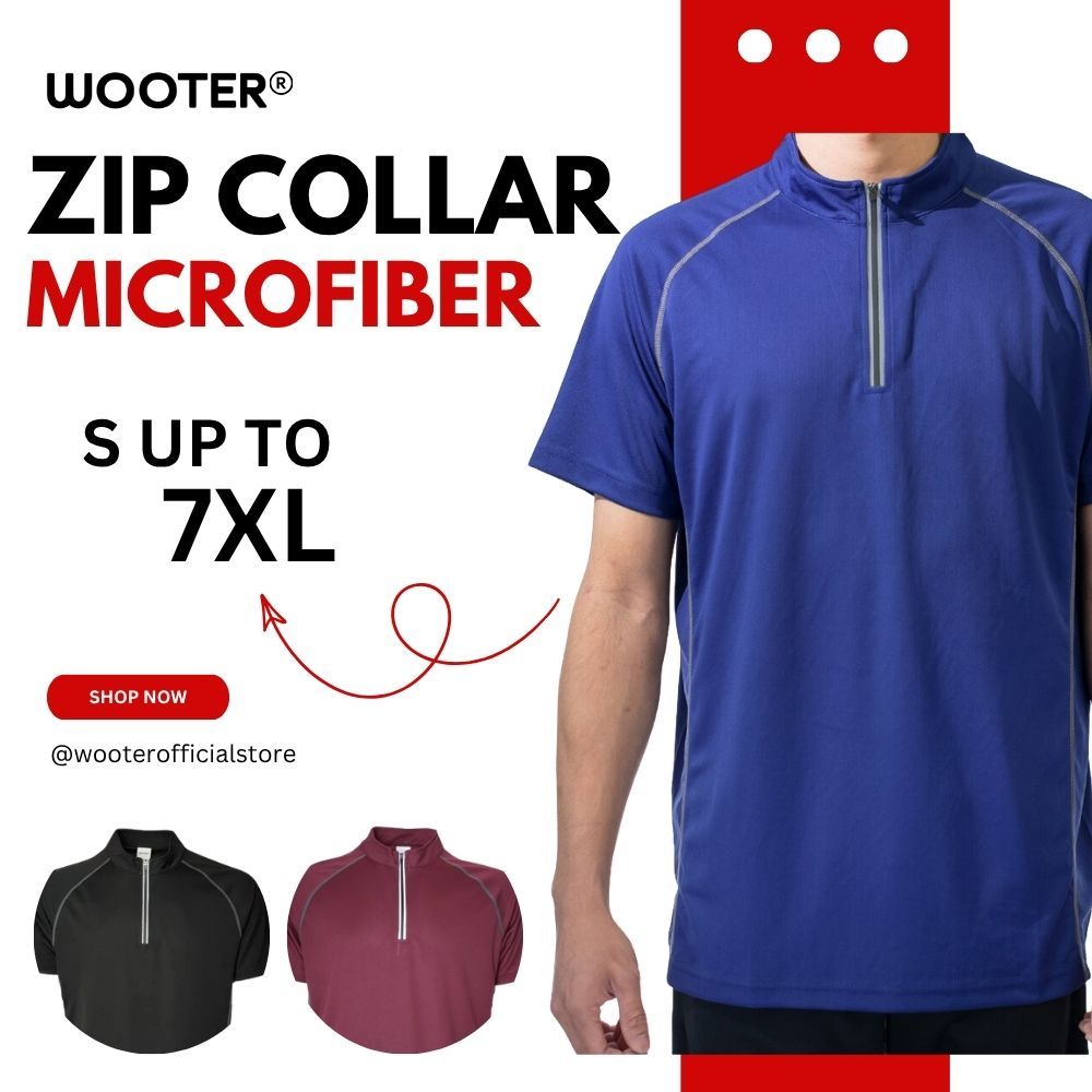 (S ถึง 7XL) Plus Size Microfiber Zip Collar Microfiber Stand Collar Baju Lelaki Plus Size