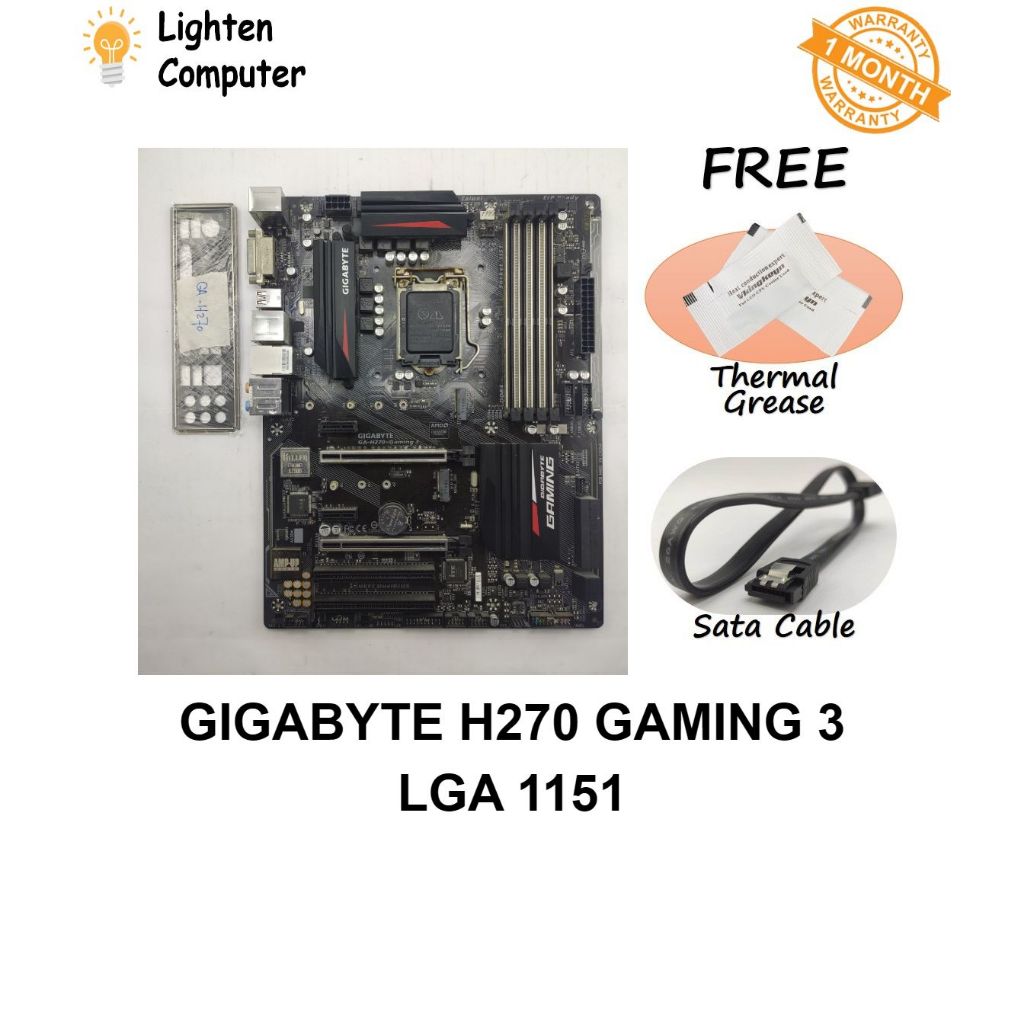 เมนบอร์ดUSED GIGABYTE H270 GAMING 3 | ชม.270 | แอลจีเอ 1151 | Intel 6th, 7th Gen Intel | เอทีเอ็กซ์