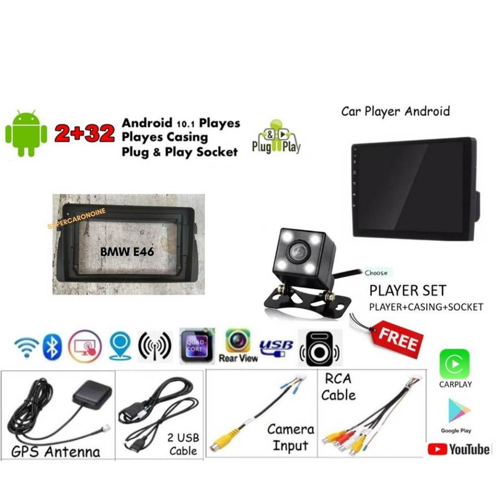 BMW E46 1998 - 2005 9 INCH เครื่องเล่น android หน้าจอ IPS PLUG N PLAY พร้อมปลอก OEM