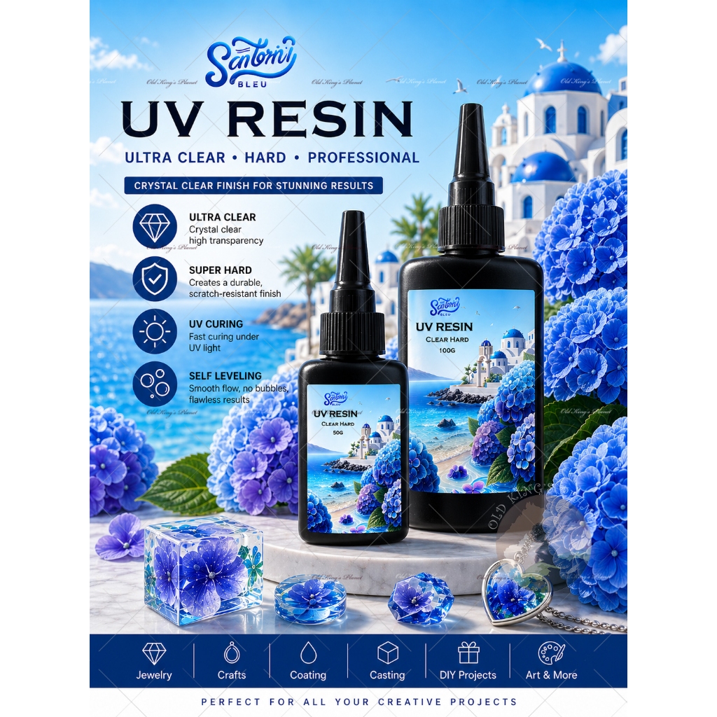 Santorini Bleu UV Resin Ultra Clear UV Resin  Resin UV Resin UV Ultra Jernih  UV胶 UV树脂 超清UV树脂