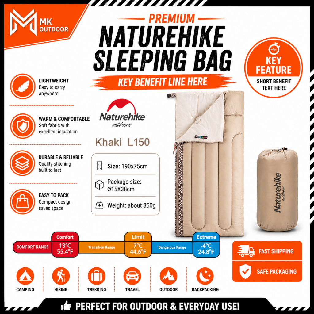 Naturehike ถุงนอน L150 กลางแจ้งซองเดี่ยวถุงนอนแคมป์ปิ้ง 15 C