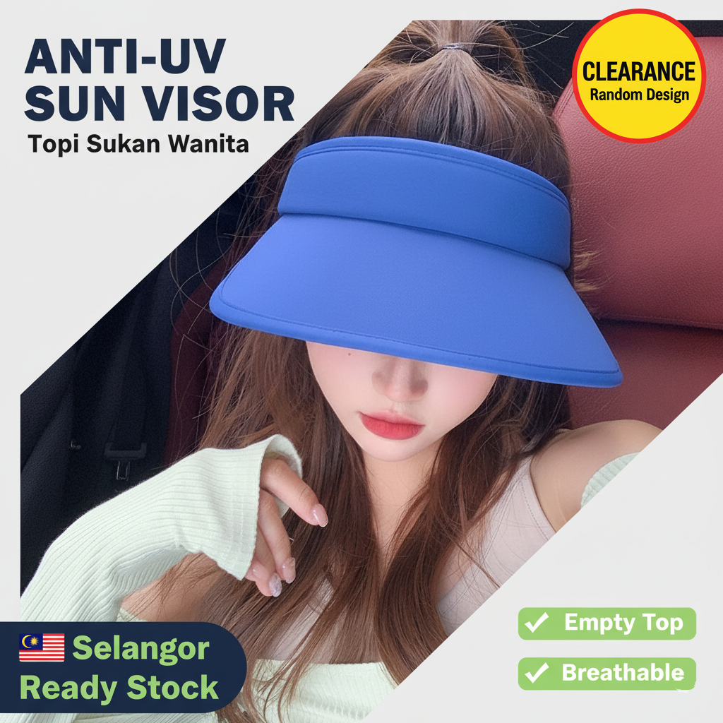 Clearance Topi Sukan Wanita Golf Tennis Visor Hat Empty Top Random Design Anti-UV Sun Protection