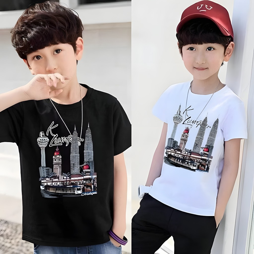 เสื้อยืดผู้ใหญ่ klcc พร้อมเด็กชาย ผ้าคอตตอน 100%
