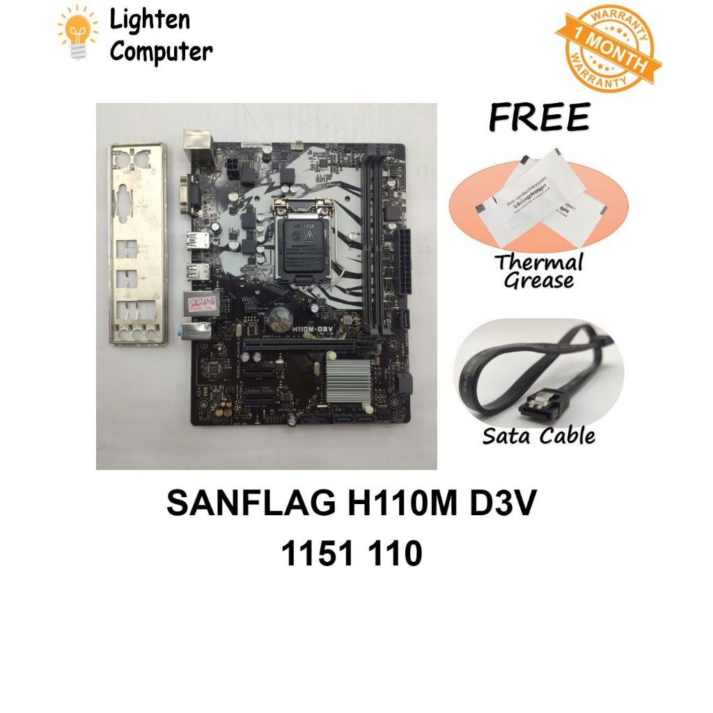 เมนบอร์ดUSED SANFLAG H110M D3V | ชม.110 | แอลจีเอ 1151 | อินเทลรุ่นที่ 6 / 7 | MATX ไมโครเอทีเอ็กซ์
