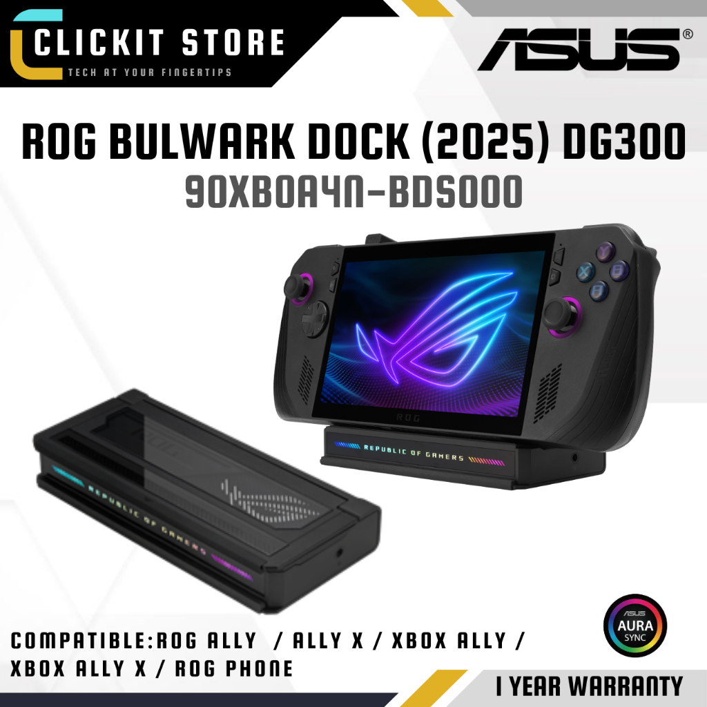 ASUS ROG Bulwark Dock (2025) DG300 - 100W USB-C ,10Gbps, Aura Sync, เกมคอนโซล 90XB0A4N-BDS000