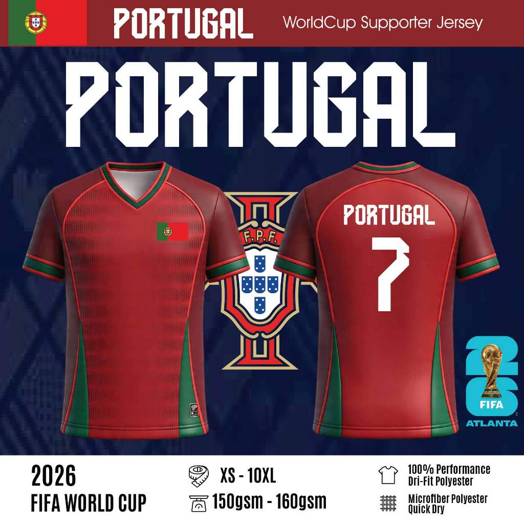 FIFA World Cup 2026 Supporter Jersey Football PORTUGAL Jersey Bola Sepak Adult