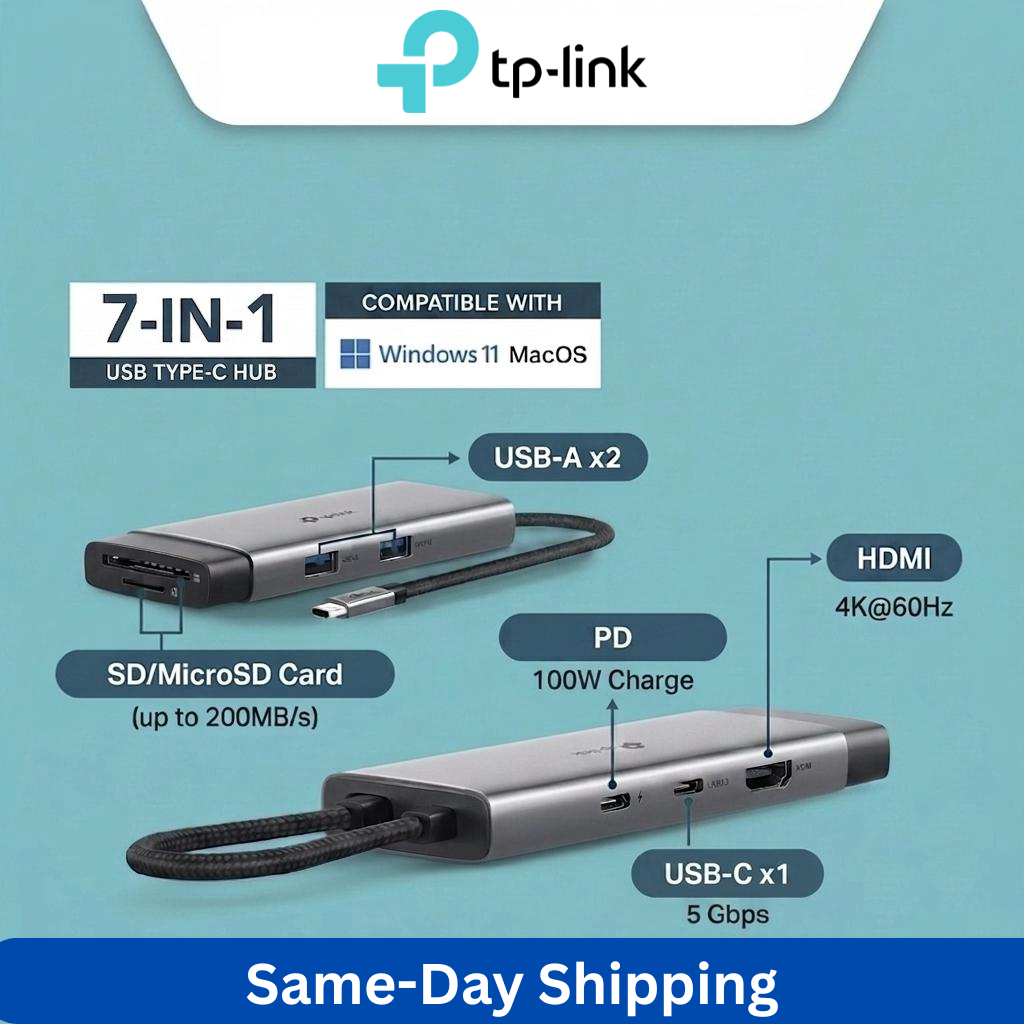 TP-Link UH7020C USB-C Hub 7-in-1 ถึง HDMI 4K@60Hz เครื่องอ่านการ์ดความเร็วสูง USB 3.0 สําหรับแล็ปท็อ