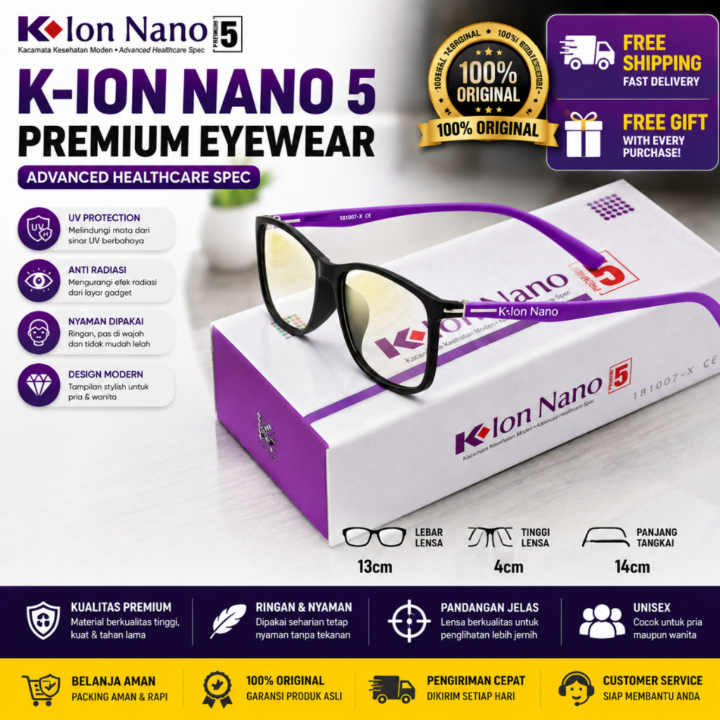 K-ION NANO PREMIUM 5 แว่นตาสีม่วง K-Link International Anti Radiation UV Protection แว่นตา