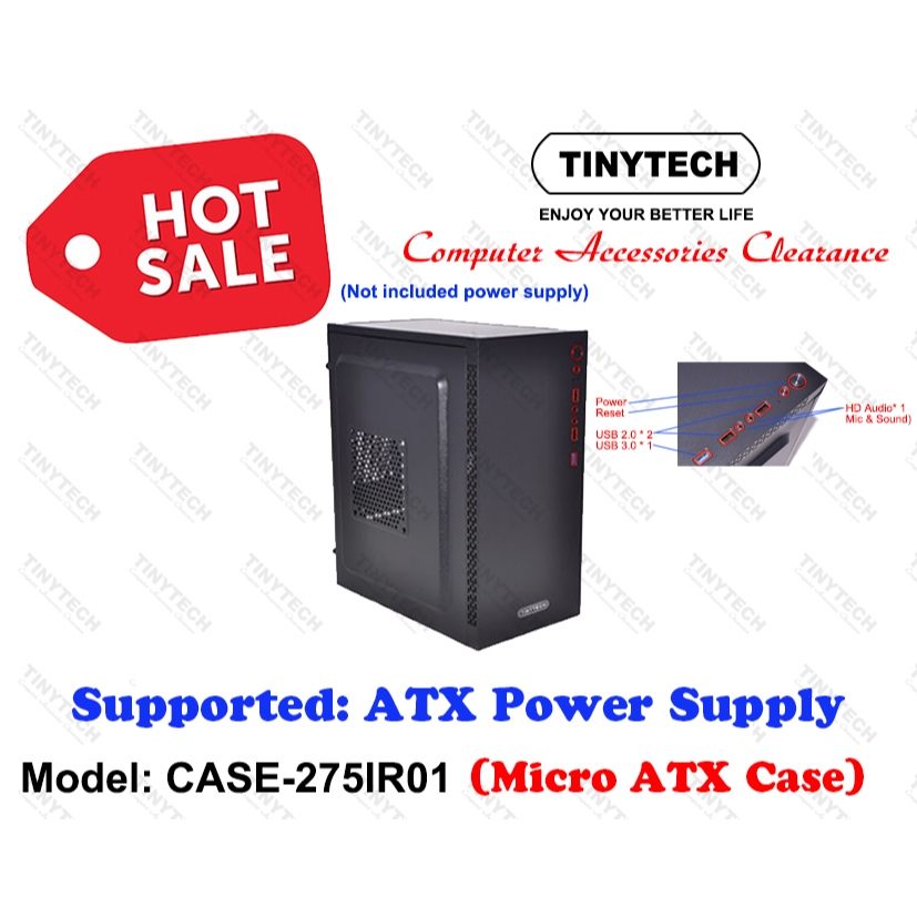 TINYTECH Micro ATX Desktop PC Casing Case รองรับแหล่งจ่ายไฟ ATX และเมนบอร์ด Micro ATX ITX