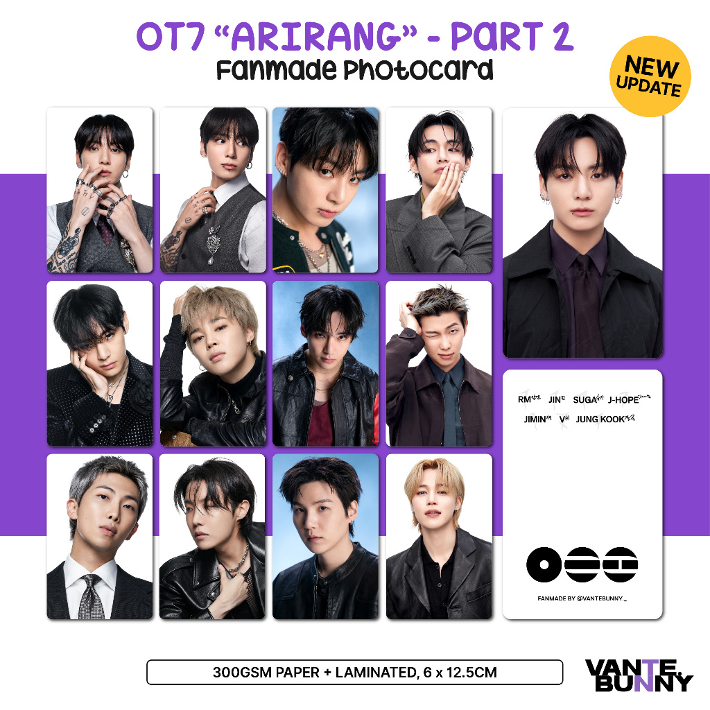 OT7 ARIRANG Photocards Part 2 Jungkook V Taehyung Jimin RM Jin Suga JHope Fanmade Photo Card PC vantebunny