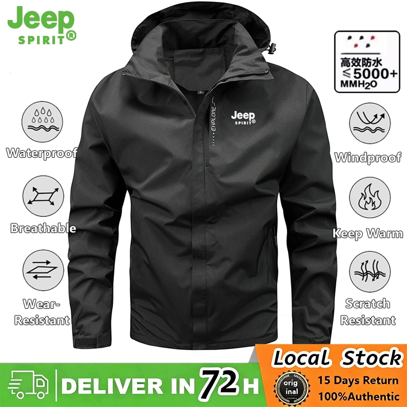JEEP SPIRIT เสื้อแจ็คเก็ตเดินป่ากีฬากลางแจ้งมัลติฟังก์ชั่นสีดํา