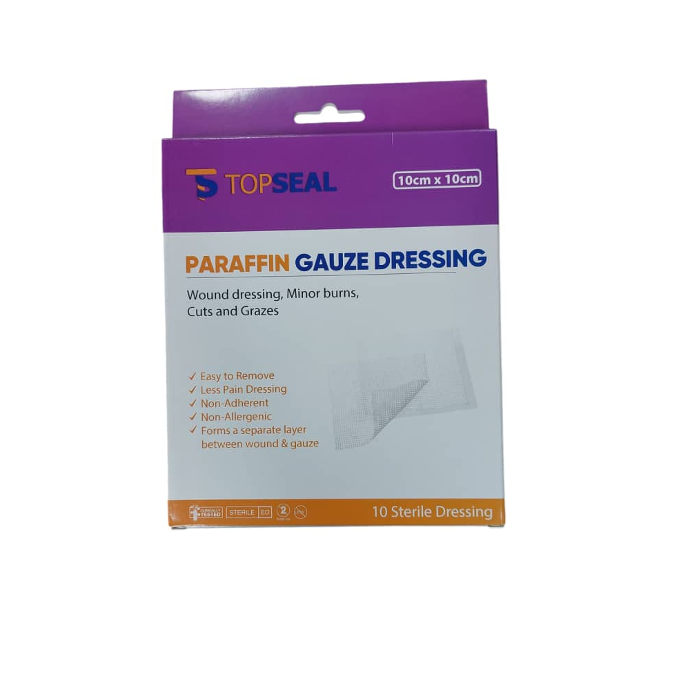 TOPSEAL PARAFIN GAUZE DRESSING 10 ซม.X 10 ซม. 10 ชิ้น/กล่องชุด GAUZE
