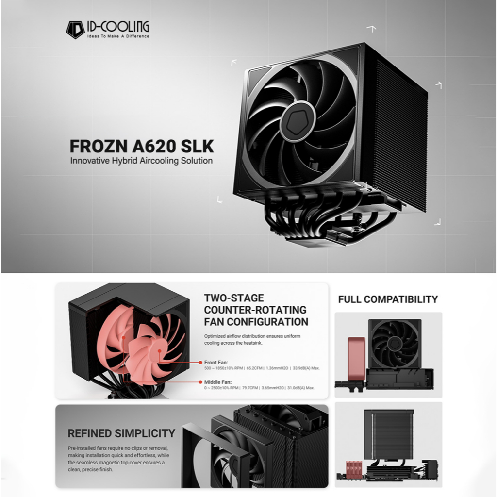 ID-Cooling FROZN A620 SLK นวัตกรรม Hybrid Aircooling Solution คูลเลอร์ / สีดํา