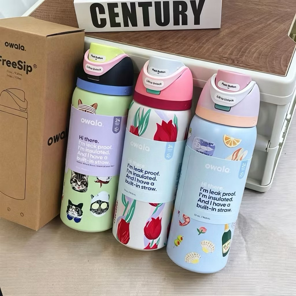 0wala tumbler FREE-SIP 32oz (945ml) ขวดน้ําสแตนเลส 304 แบบหุ้มฉนวนพร้อม STRAW