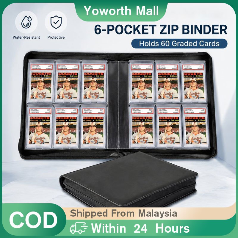6 กระเป๋า Toploading Graded Card Binder / Pu หนัง Graded Card Storage Binder มีซิป / Ringless Psa Slab Binder