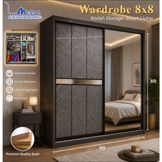 （Siap Pasang) Mesra - Wardrobe Sliding Door Anti-Jump Cabinet Clothes 8ft x 8ft / wardrobe / fast shippping /ready stock