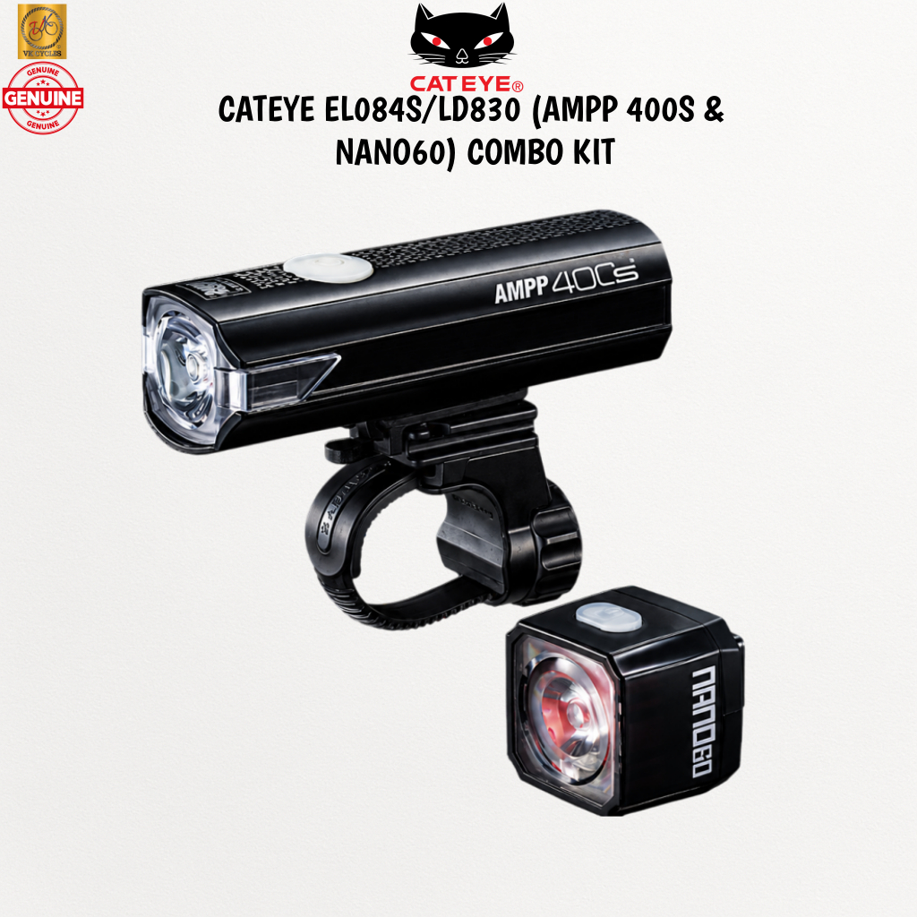 CATEYE EL084S/LD830 AMPP 400S + NANO60 Combo Kit ชุดไฟจักรยานแบบชาร์จ USB 400 Lumens ด้านหน้าด้านหลั