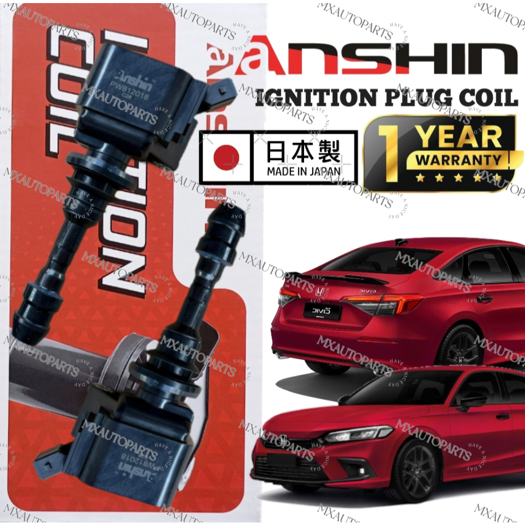 (WARRANTY 1YEAR) ANSHIN JAPAN IGNITION PLUG COIL HONDA CIVIC FE T24 T2F 1.5 TURBO