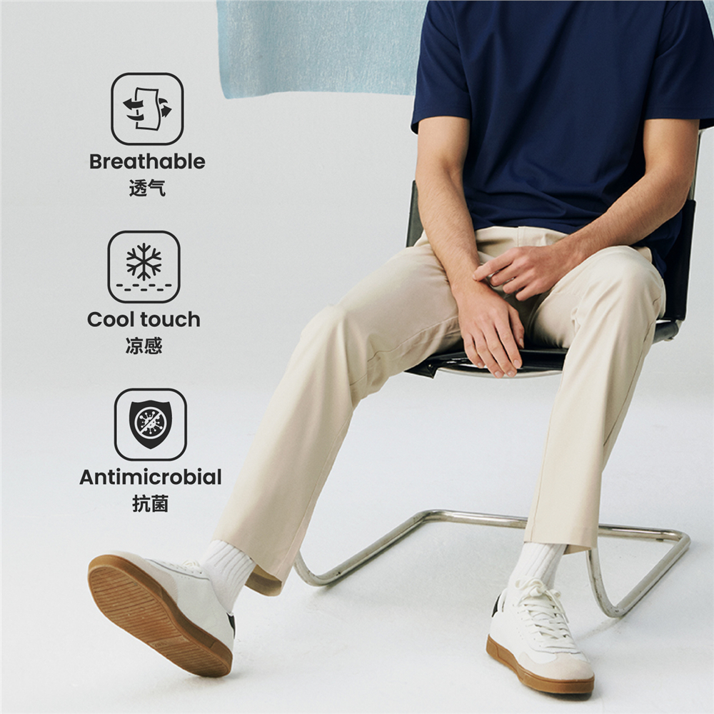 GIORDANO MEN Mens Cool Touch Hidden Comfort Regular Tapered Khaki Pants 0 01115016
