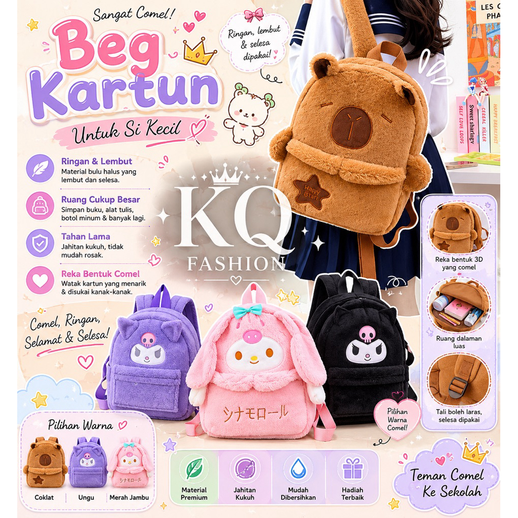 Kuro28CMKR1020 Beg Japan Fashion Beg Sekolah Melody Beg Belakang galas Backpack Bagpack Viral