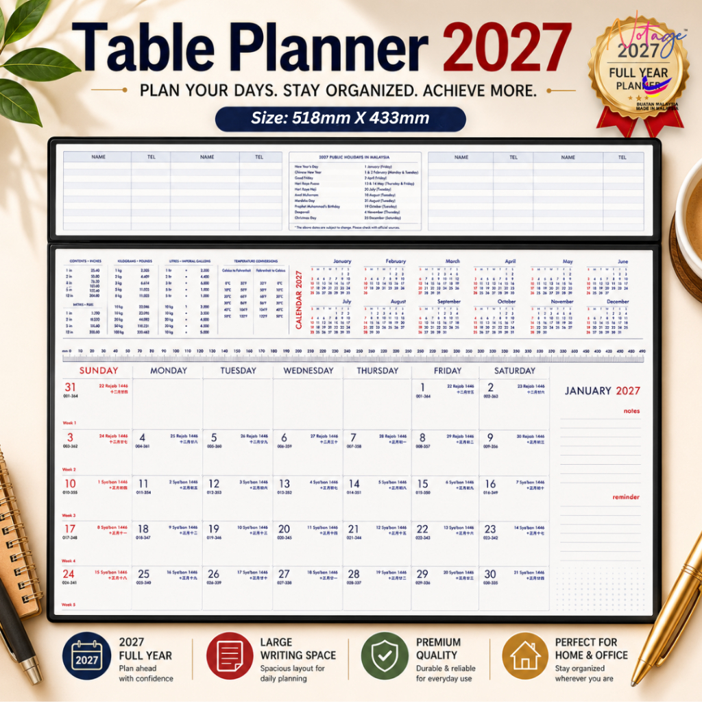 [ขนาดใหญ่] ตาราง Planner 2027 PVC ไดอารี่สําหรับวางแผนขนาดใหญ่การประชุม Professional รายเดือนปฏิทินโต๊ะ organizer สํานักงาน plann