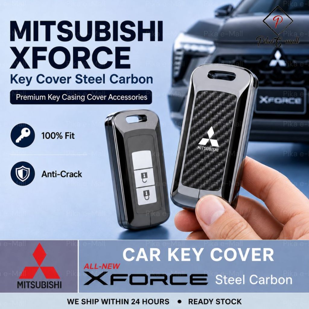 ปลอกกุญแจ Mitsubishi Xforce Steel Carbon Sarung Kunci Kereta อุปกรณ์เสริม Mitsubishi Xforce