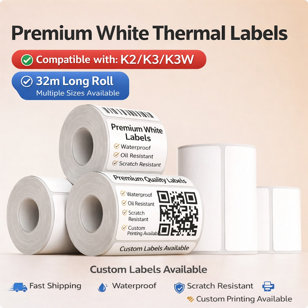 Niimbot White Thermal Label Paper Self-Adhesive, กันน้ํา, Freezer-Safe; เหมาะสําหรับเสื้อผ้า, อาหาร,