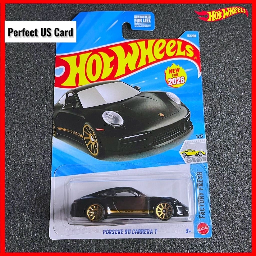 Hot Wheels Porsche 911 Carrera T Black Gold 2026 2nd Edition US Card Hotwheels Porsche Black Car Hit