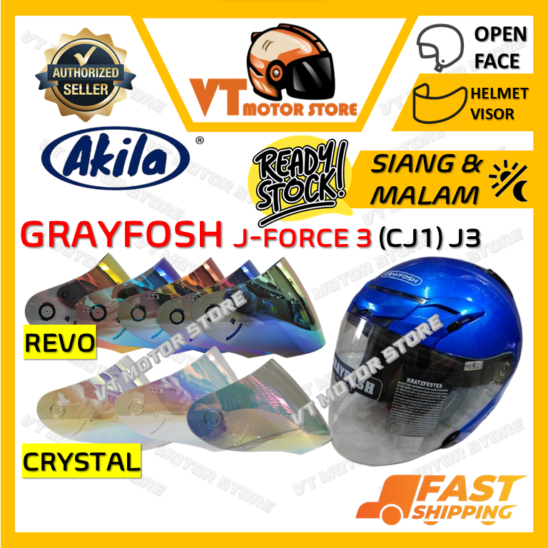 GRAYFOSH J-Force 3 (CJ1) VISOR HELMET OEM by AKILA OPEN FACE HELMET VISOR SIANG & MALAM
